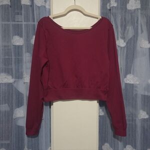 Long Sleeve Burgundy Boat/Scoop Neck Top